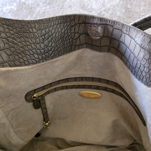 Brahmin Melbourne Anne Hobo Bag Croc Embossed Leather Shoulder Tote Gray Taupe - Picture 10 of 16